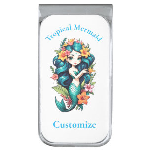 Tropical Flower Mermaid Thunder_Cove Silver Finish Money Clip