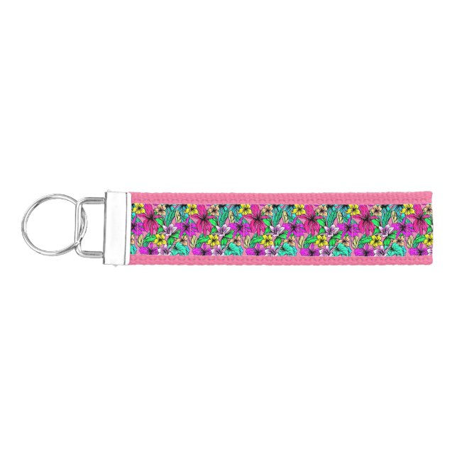 Tropical Flower Mix Thunder_Cove Wrist Keychain (Keys on Left)