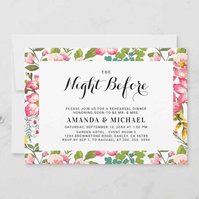 Tropical Flower | Modern Wedding Rehearsal Dinner Invitation (Front)