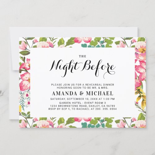 Tropical Flower  Modern Wedding Rehearsal Dinner Invitation