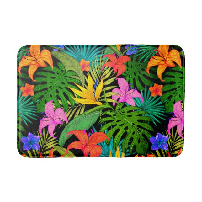 Tropical flower monstera leaf Hawaiian colorful  Bath Mat (Front)