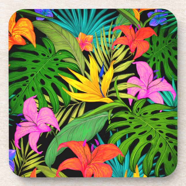 Tropical flower monstera leaf Hawaiian colorful Beverage Coaster (Front)