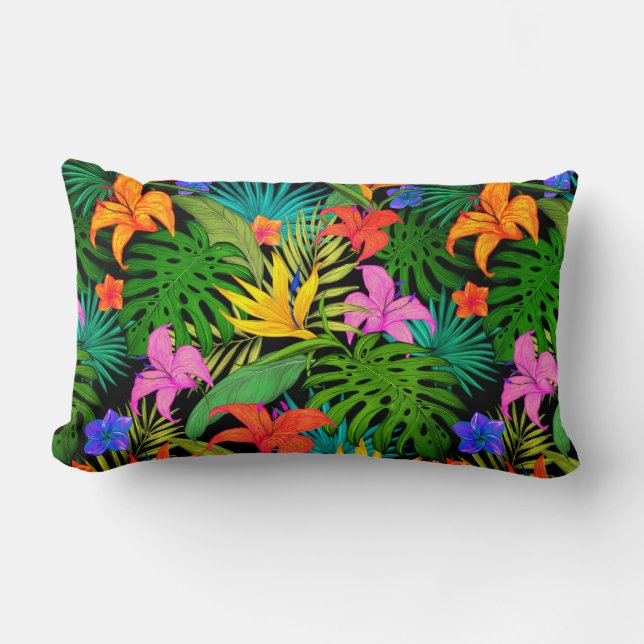 Tropical flower monstera leaf Hawaiian colorful Lumbar Pillow (Front)