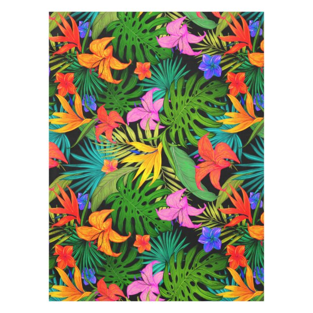 Tropical flower monstera leaf Hawaiian colorful  Tablecloth (Front)