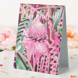 Tropical Flower of Life Wedding Bride & Groom Table Tent