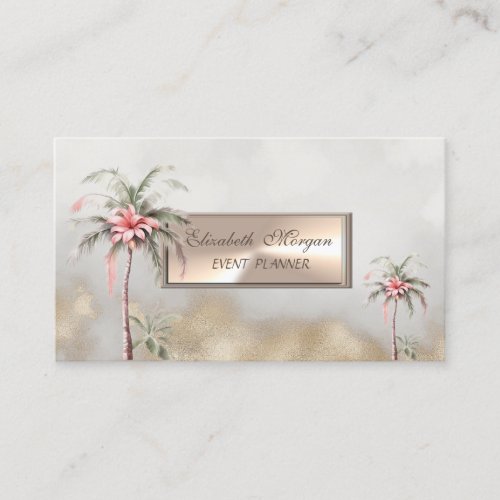 Tropical Flower Palm Trees Gold  Business Card