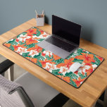 Tropical Flower Pattern Hawaiian Vibe Desk Mat<br><div class="desc">Colorful tropical flowers,  aesthetic Hawaiian vibe seamless pattern,  Orange and beige flowers with green leaves.</div>
