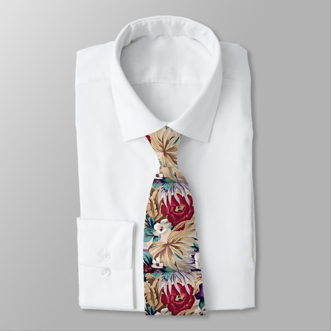 Tropical Flower Pattern in Soft Colors Neck Tie (Tied)