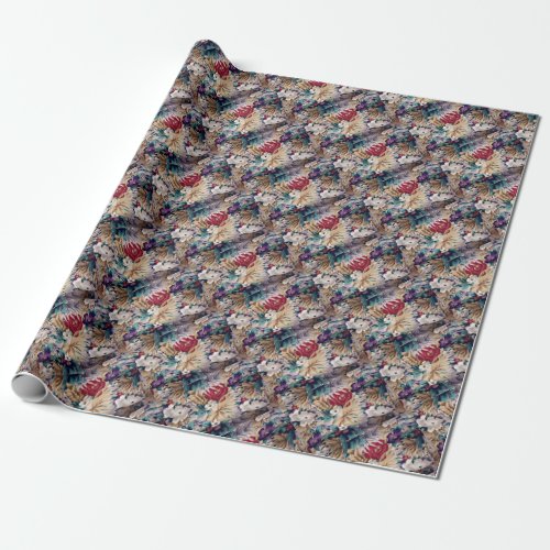 Tropical Flower Pattern in Soft Colors Wrapping Paper