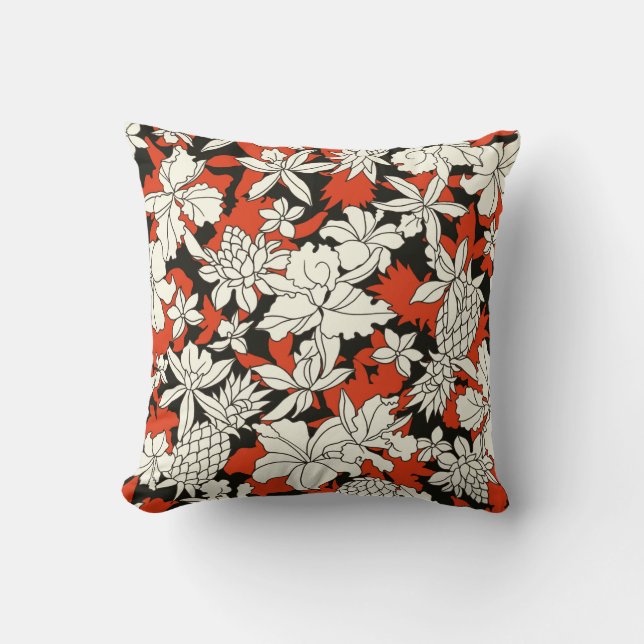 Tropical flower pattern throw pillow (Front)