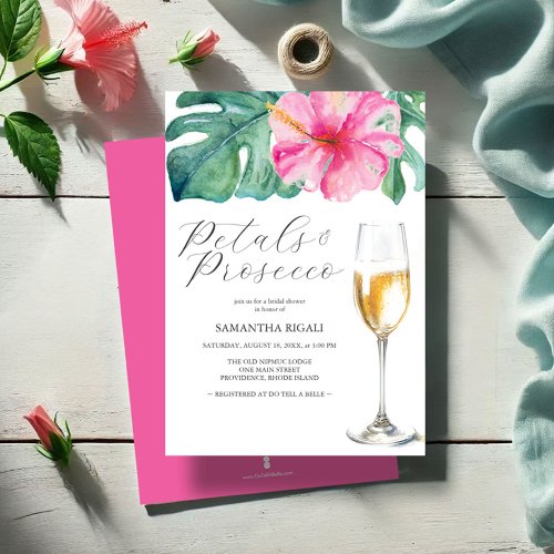 Tropical Flower Petals  Prosecco Bridal Shower Invitation
