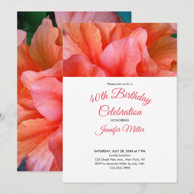 Tropical Flower Photo 40th Birthday Invitation (Front/Back)