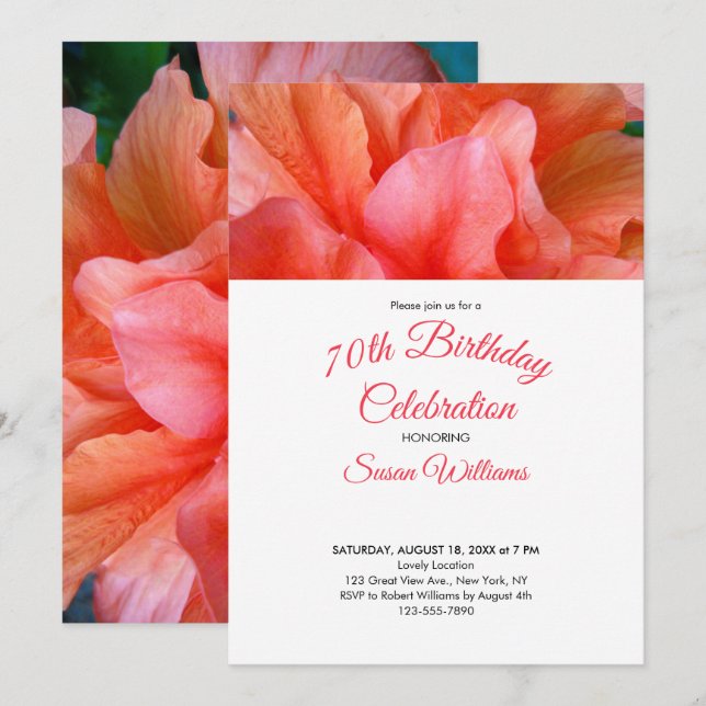Tropical Flower Photo 70th Birthday Party Invitation (Front/Back)