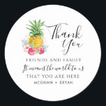 Tropical Flower Pineapple Thank You Wedding Classic Round Sticker<br><div class="desc">Wedding favor stickers for your beach wedding with a cute tropical flower and pineapple design,  great for thanking your family and friends for attending your wedding celebration. See the collection below for all coordinating items in this design.</div>