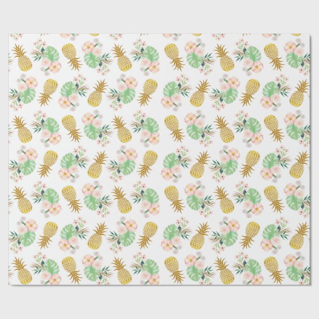 Tropical Flower Pineapple Wrapping Paper (Seam)