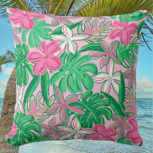 Tropical Flower Pink White Green Floral Decorative Throw Pillow