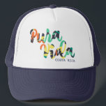 Tropical Flower "Pura Vida" Costa Rica Souvenir Trucker Hat<br><div class="desc">Costa Rica souvenir "pura vida" hat tropical flower typography design hat in orange, yellow, navy blue and green. Pura vida is the national motto of Costa Rica. When translated in to English it means "pure life" and is used to express the Costa Rican way of life.</div>