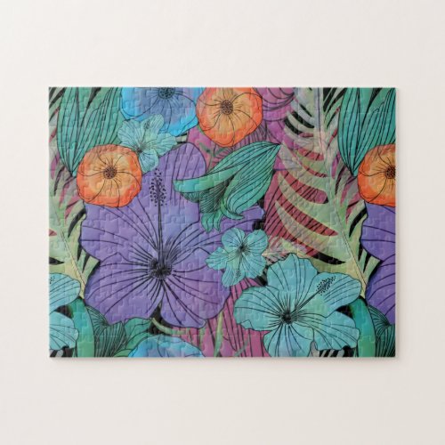 Tropical flower purple hibiscus Paradise garden Jigsaw Puzzle