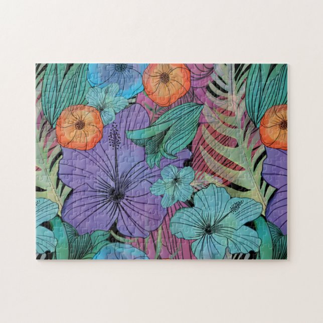 Tropical flower purple hibiscus Paradise garden Jigsaw Puzzle (Horizontal)
