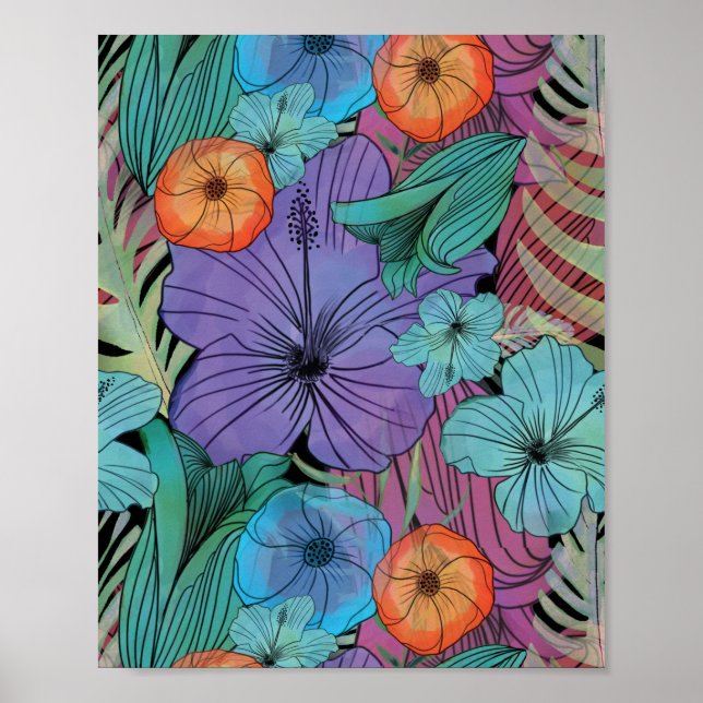 Tropical flower purple hibiscus Paradise garden Poster (Front)