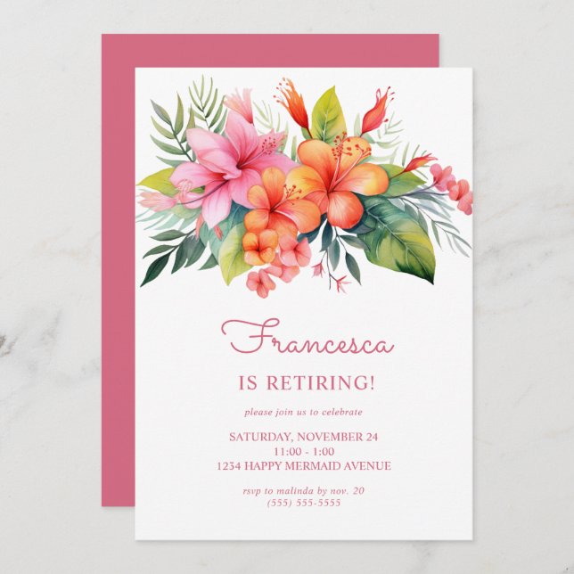 Tropical Flower Retirement Party Invitation (Front/Back)