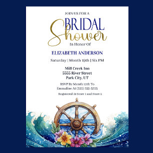 Tropical Flower Sailing Wheel Bridal Shower Invitation