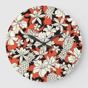 Tropical Flower Seamless Exotic Pattern Large Clock