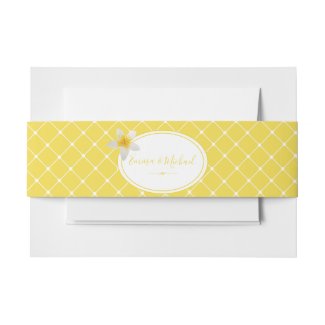 Tropical Flower & Trellis Pattern | Yellow Wedding Invitation Belly Band
