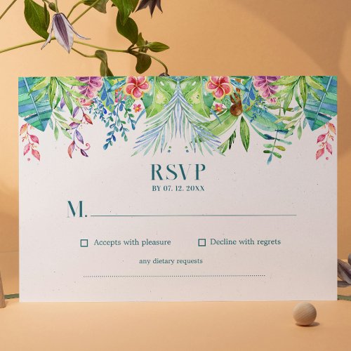 Tropical Flower Watercolor Wedding RSVP Card