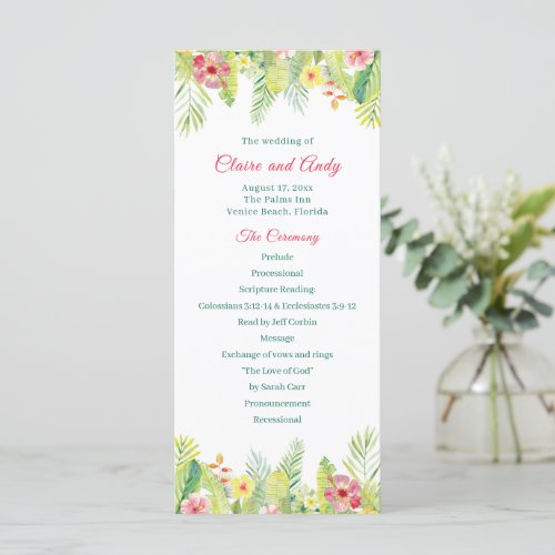 Tropical Flower Wedding Program _ Hibiscus  Palm