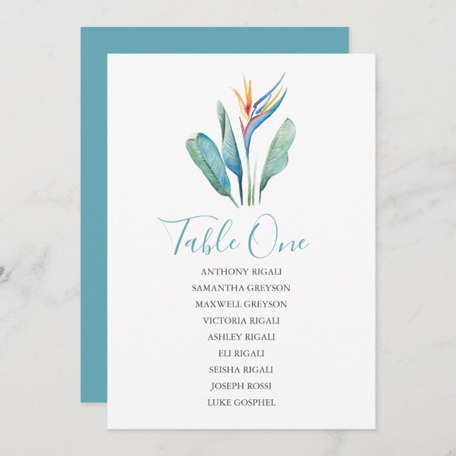 Tropical Flower Wedding Seating Chart Invitation (Front/Back)