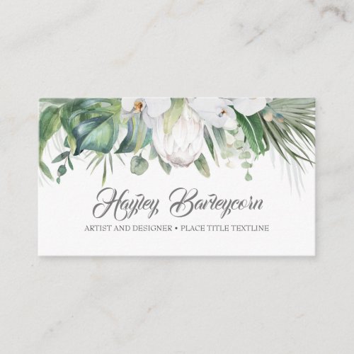 Tropical Flower _ White King Protea and Orchids Business Card