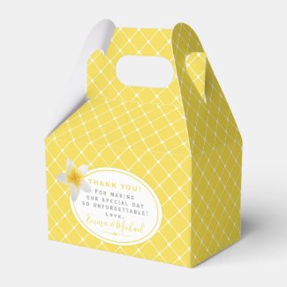 Tropical Flower & Yellow Trellis Thank You Wedding Favor Box