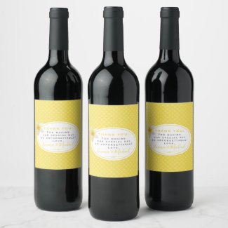 Tropical Flower & Yellow Trellis Thank You Wedding Wine Label