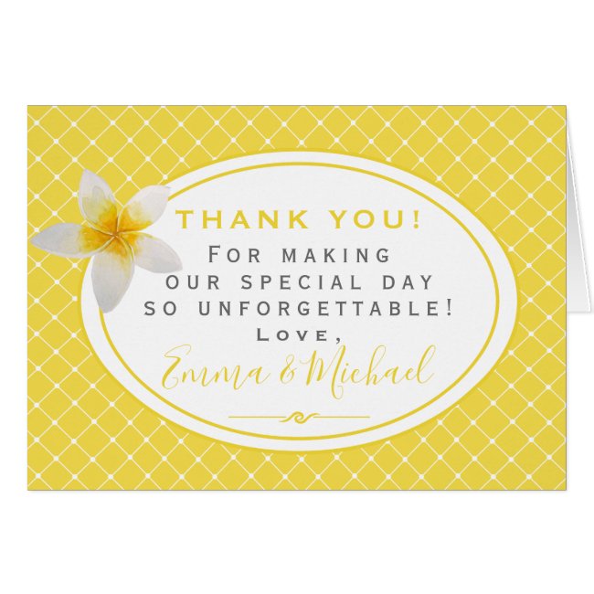 Tropical Flower & Yellow Trellis Wedding Thank You