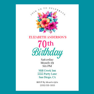 Tropical Flowers 70th Birthday Invitation