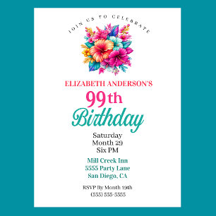 Tropical Flowers 99th Birthday Invitation