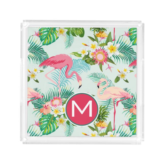 Tropical Flowers And Birds | Add Your Initial Acrylic Tray (Front)