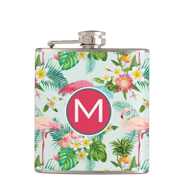Tropical Flowers And Birds | Add Your Initial Flask (Front)