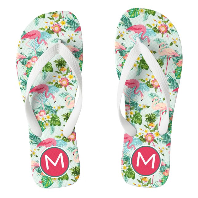 Tropical Flowers And Birds | Add Your Initial Flip Flops (Footbed)