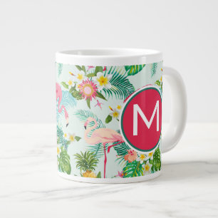 Tropical Flowers And Birds Add Your Initial Large Coffee Mug