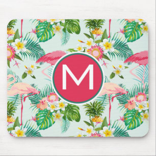 Tropical Flowers And Birds   Add Your Initial Mouse Pad