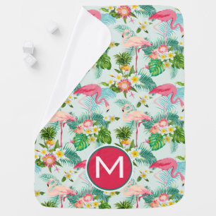 Tropical Flowers And Birds   Add Your Initial Swaddle Blanket