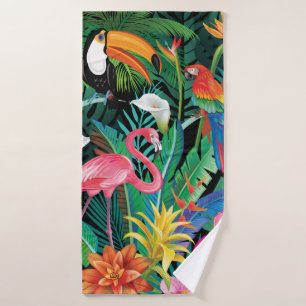 Tropical flowers and birds bath towel
