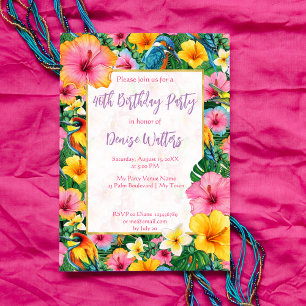 Tropical Flowers and Birds bright colors birthday Invitation