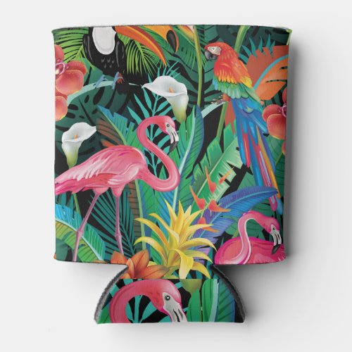 Tropical flowers and birds composition can cooler