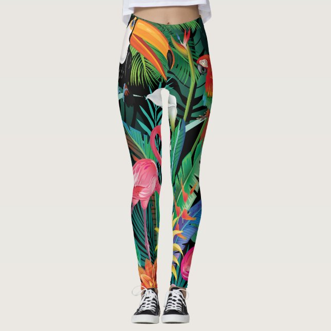 Tropical flowers and birds composition. leggings (Front)