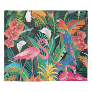 Tropical flowers and birds duvet cover