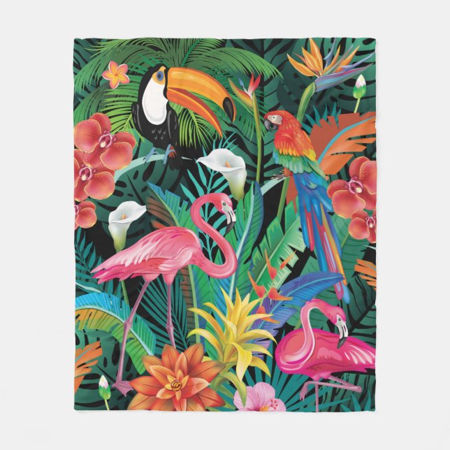 Tropical flowers and birds fleece blanket (Front)