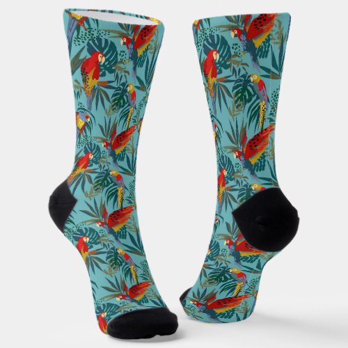 Tropical flowers and birds pattern socks